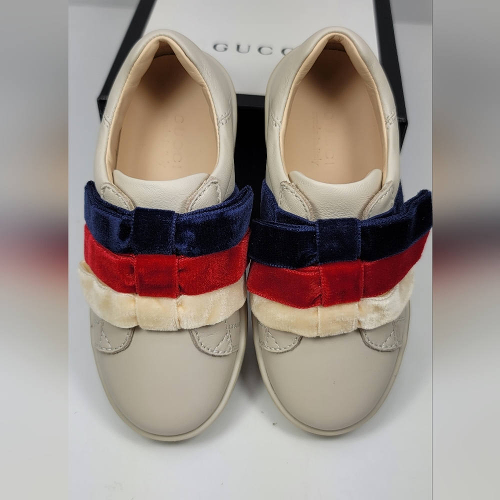 👟👟👟GUCCI Bow-detailed printed leather sneakers for Girls. Wow - Picture 4 of 7
